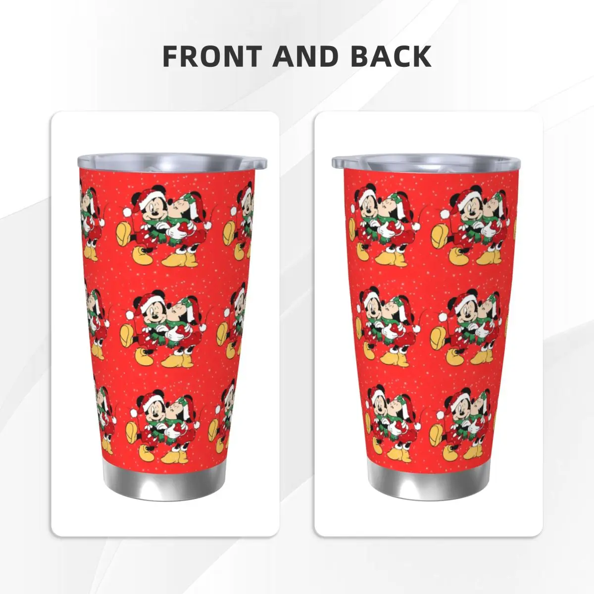 Mickey And Minnie Mouse Tumbler Vacuum Insulated Christmas Design Coffee Cups with Lid Straw Double Wall Mugs Spill Proof, 20oz