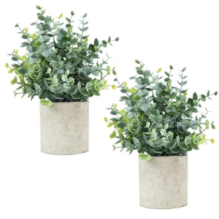 

2 Pcs Small Fake Plants Eucalyptus, Artificial Plants Indoor for Shelf, Potted Eucalyptus Plants for Home/Bathroom/Pottery Barn