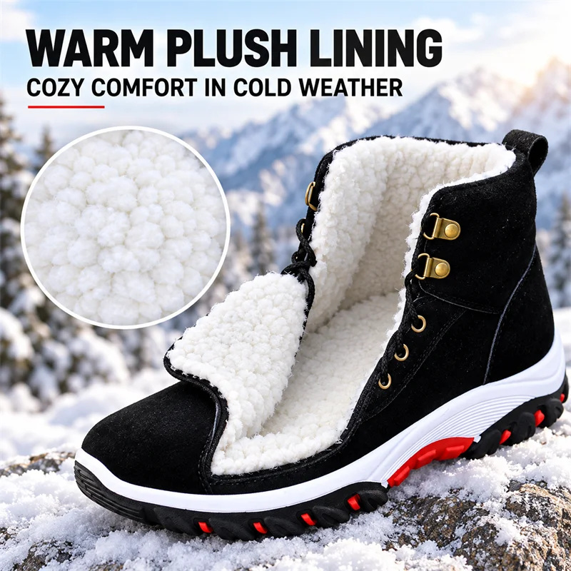 Botas cálidas para hombre, botas de nieve, zapatillas de deporte cálidas de invierno con Fluf, zapatos de senderismo al aire libre, zapatos de trabajo antideslizantes para hombre, botas de plataforma