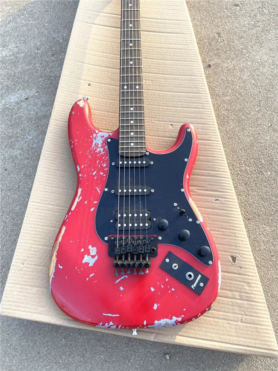 Custom version red made old double shake electric guitar single double pickup black guard plate free shipping