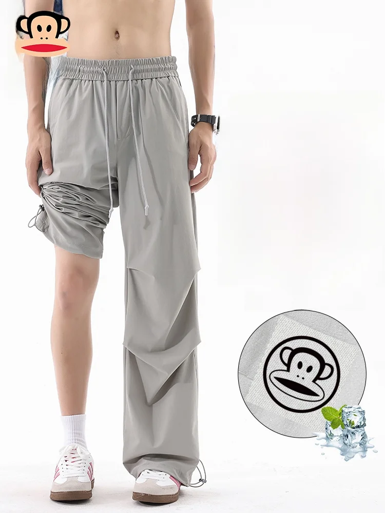 

Мужские повседневные брюки PaulFrank American Sle, летние тонкие свободные брюки с широкими штанинами, спортивные длинные брюки, рабочая одежда, брюки прямого кроя