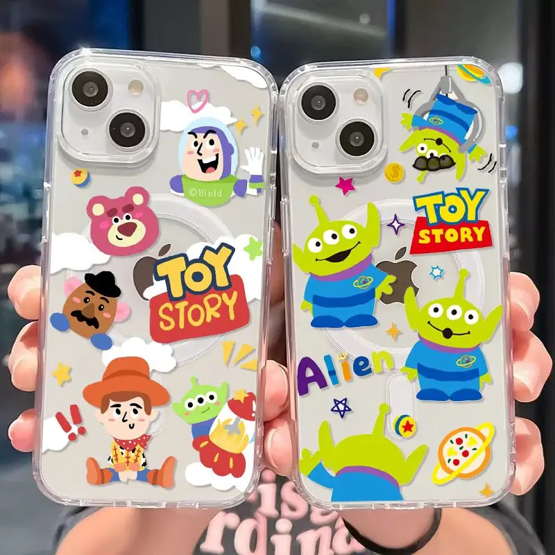 Cartoon Toy Story Alien Magsafe Magnetic Phone Case for iPhone 16 15 14 13 12 11 8 7 Plus Pro Max X XR XSMax Soft Clear Cover