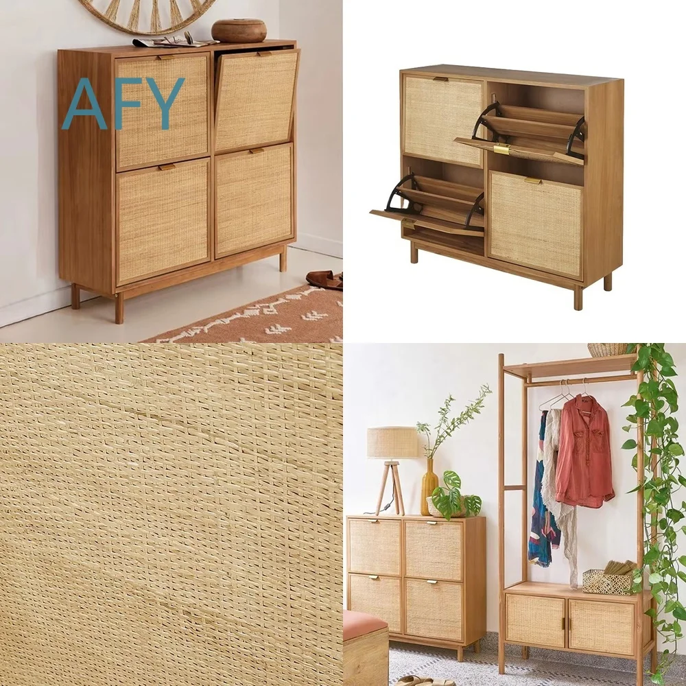 Rattan Surface Shoe Cabinet for Living Room Storage Furniture with Flip Door Independent Space Large Capacity Custom Home