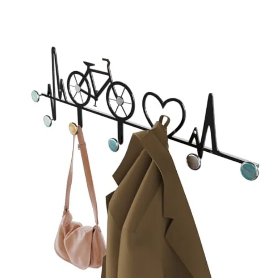 

7-Hook Wall Mounted Coat Rack and Bicycle Design with Natural Seashell Decor Heavy Duty Entryway Hanger for Hallway Wall Decora