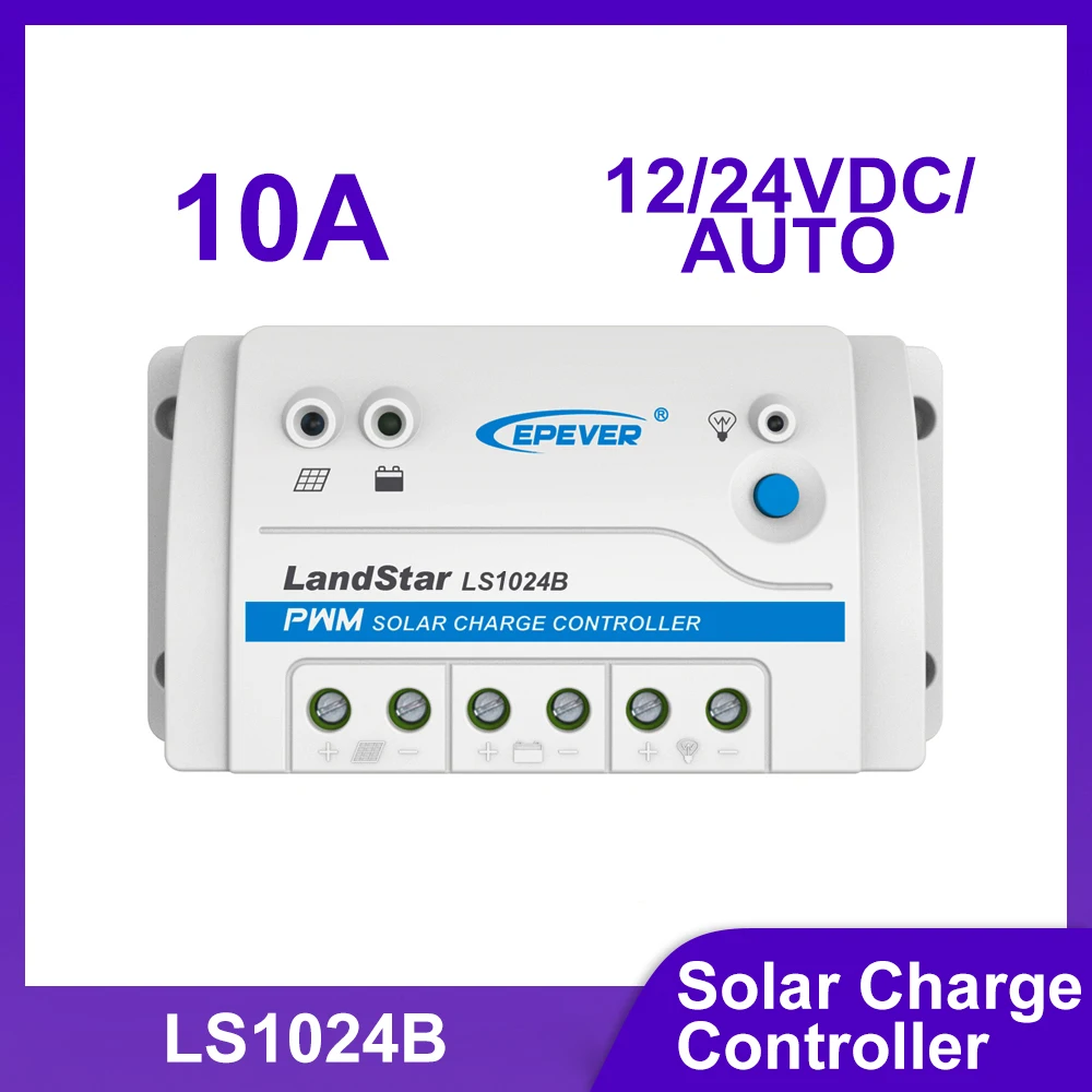 

Контроллер заряда солнечных батарей EPEVER LS1024B 10A серии Land Star, 12/24В DC, автоматический, максимальное напряжение фотоэлектрических модулей 50В, солнечный регулятор