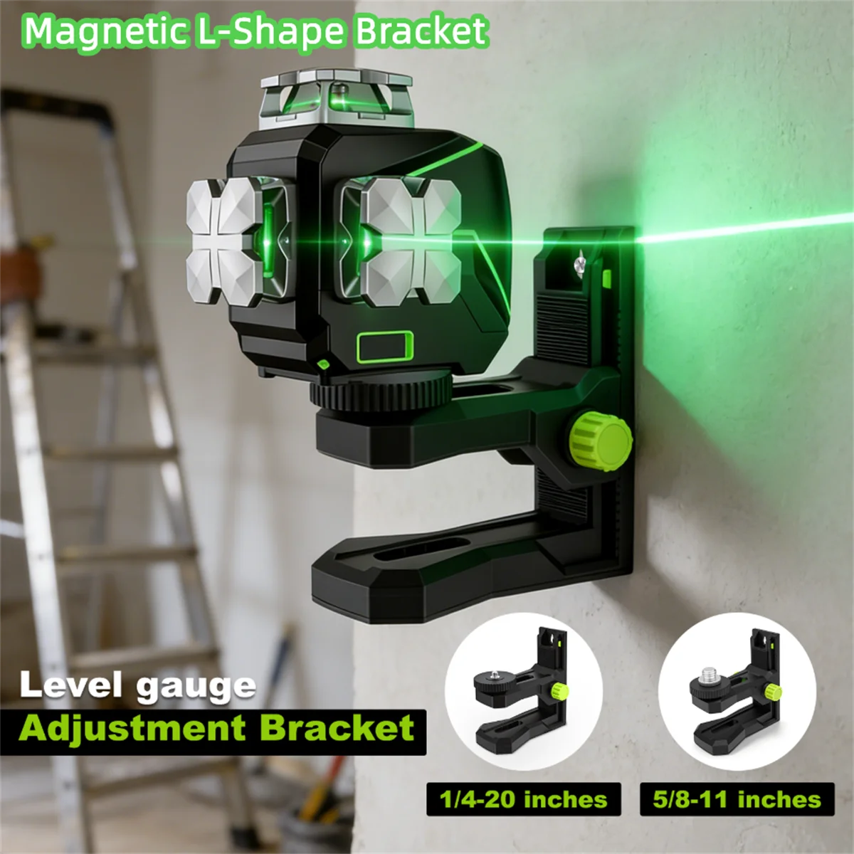 Adjustable Magnetic L-Shape Bracket for Laser Level 360 Degree Rotating Pivot Base 1/4 5/8 Inch Thread Wall Mount Stand Holder