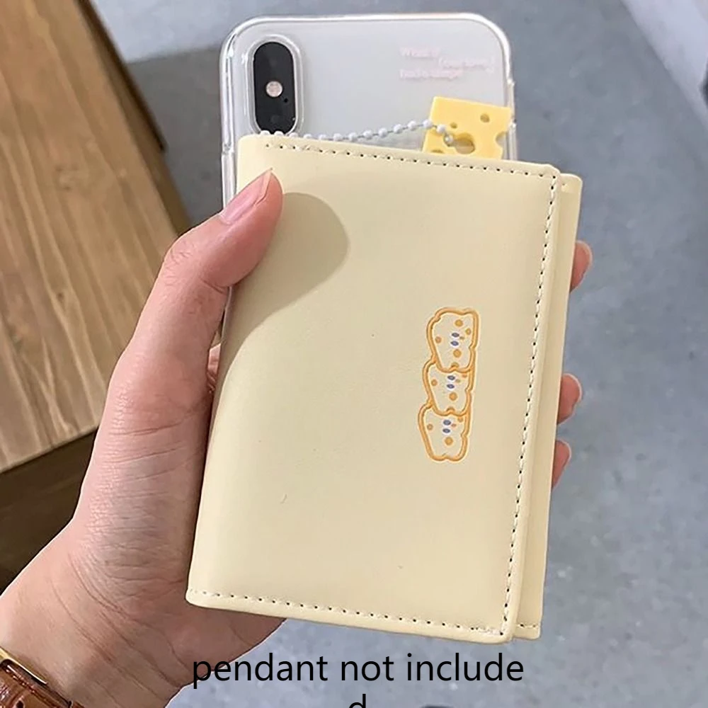 ミニ 3 つ折りマネーコイン財布チーズペンダント INS スタイルクレジットカードホルダー PU レザーカード財布女子学生ギフト
