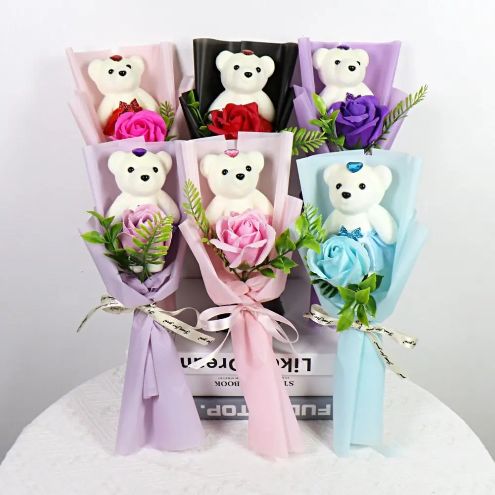 

Gifts Soap Flower Bear Bouquet Bouquet Decoration Graduation Gift Single Soap Flower Rose Animal Bouquet Bear Animal Plush Toy