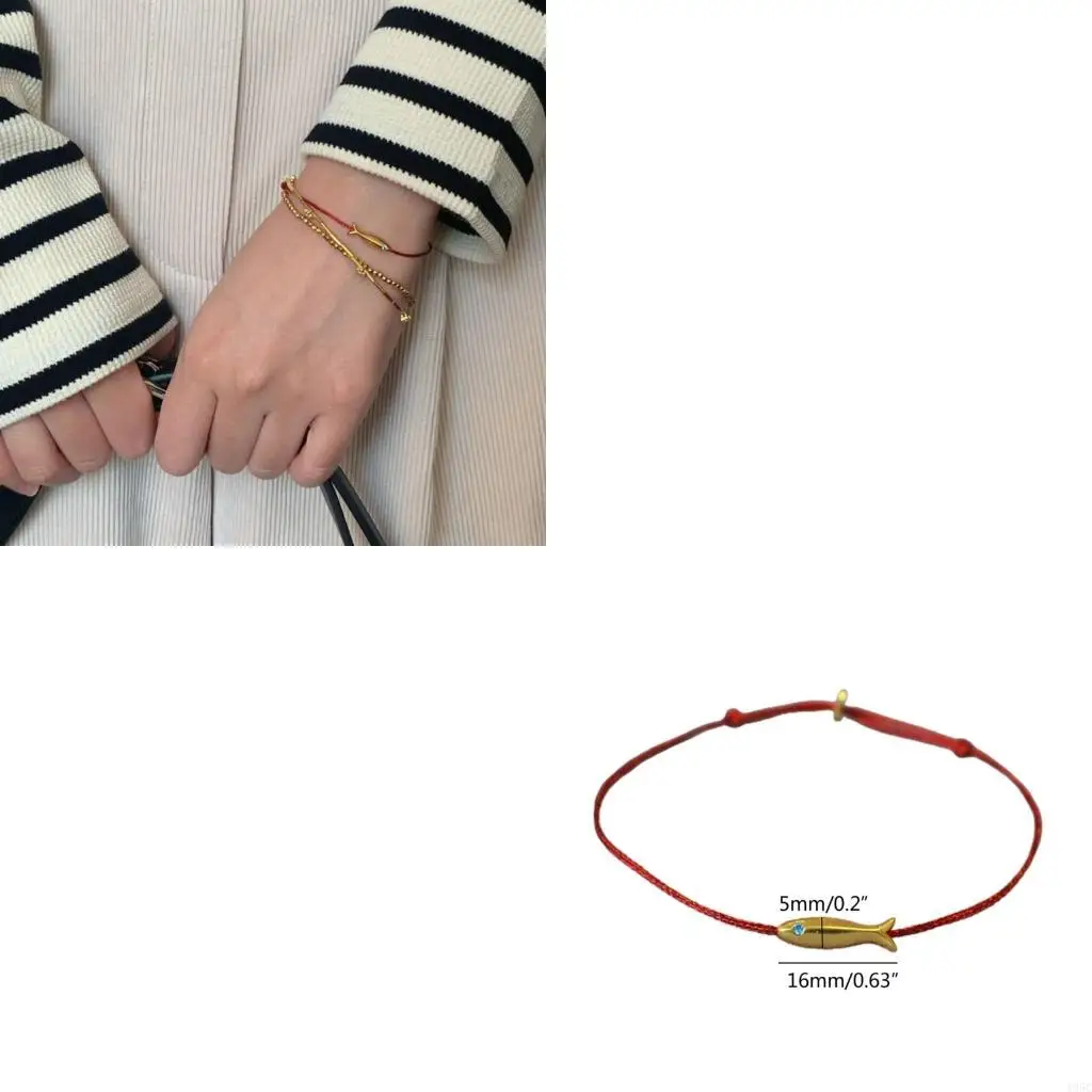 195C Back-to-School Season Red Thread Hand Rope Lucky Little Fish Mother-Child Hand-woven Color Bracelets for Mom Daughter