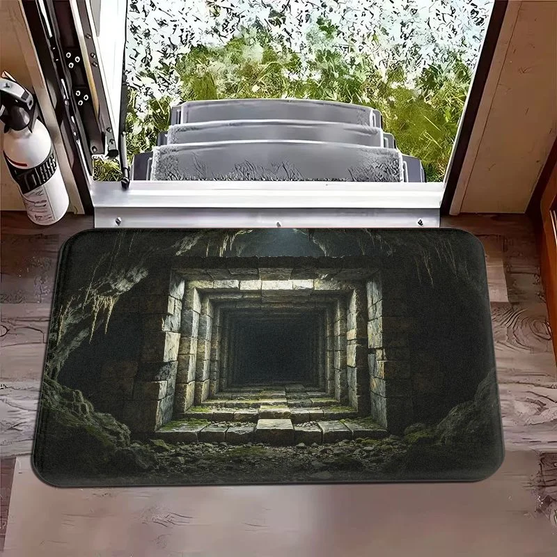VIKAMA Retro Stone Tunnel Depth Visual Illusion Entrance Door Mat Foyer Bathroom Entrance Home Carpet Home Decoration