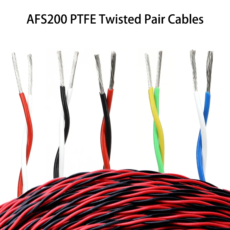 AFS200 1~20 m PTFE Wire 2pins 26/25/24/22/20/18/17/15/13 AWG FEP Twisted Pair Tinned Copper High Temperature Electronic Cable