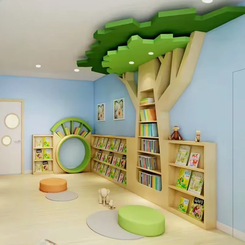 Library tree bookshelf preschool daycare reading center kindergarten bookcase floor decoration children's indoor folding study