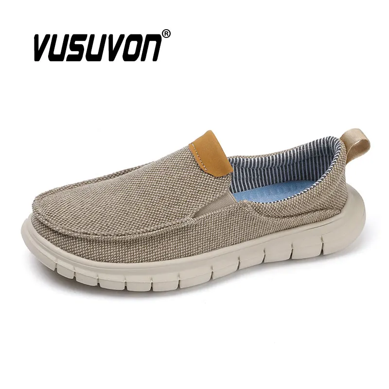 Men Walking Shoes Canvas Breathable Jogging Fashion Summer Spring Black For Casual Slip-On Loafers Big Size 39-47