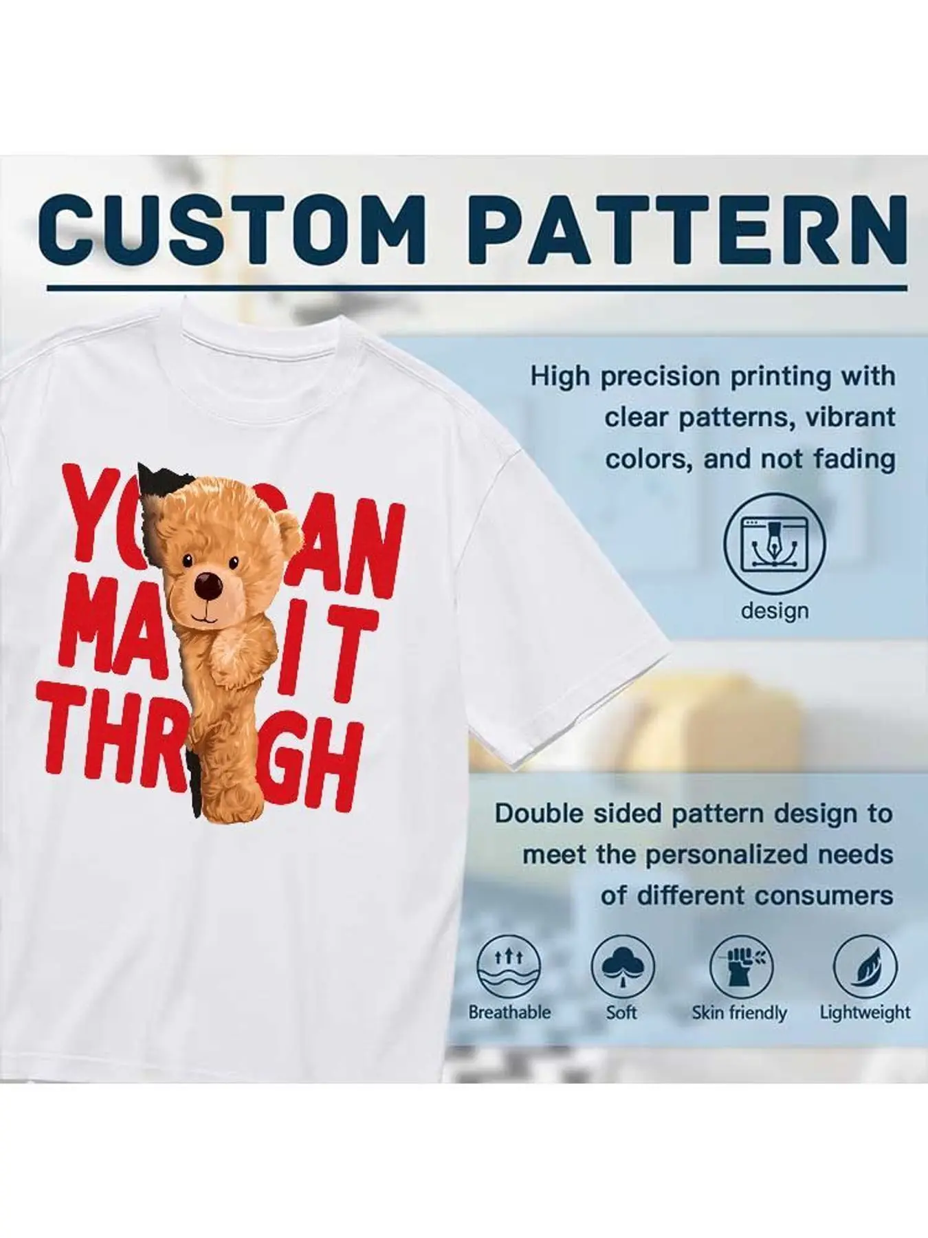 Cute Teddy Bear You Can Make It Through Graphic T Shirt Women Fashion Stretchy Plus Size Short Sleeve Casual Soft Tee Tops view 3