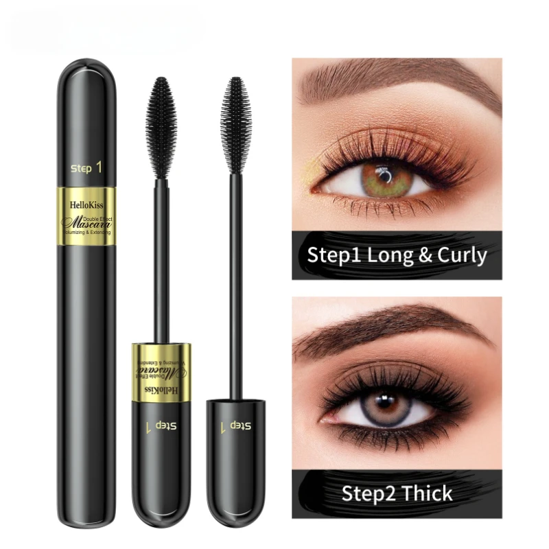 4D Mascara Double Effect Lengthen Curling Thick Eyelash Waterproof Long Lasting Lash Silk Fiber Lengthening Extension Makeup