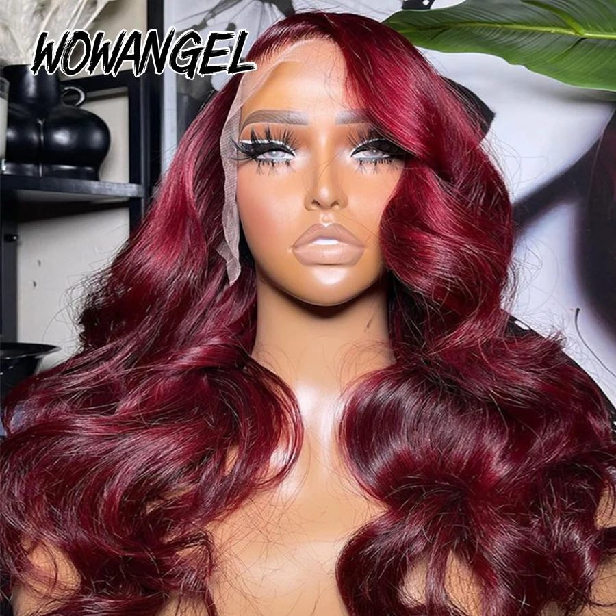 99j بورجوندي الدانتيل الجبهة خصلات الشعر المستعار الإنسان الجسم موجة قبل قطعها 13x6 HD الدانتيل الباروكات الأمامية الأحمر اللون الشعر البرازيلي للنساء #2