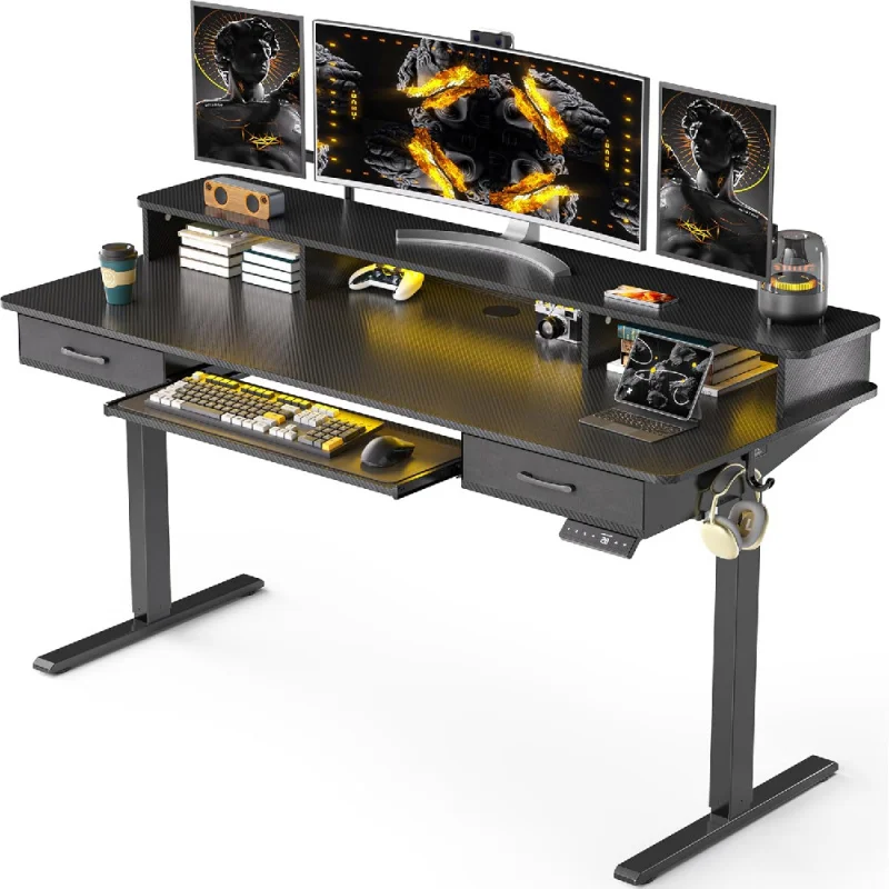 

63x24 Inches Electric Standing Desk with Keyboard Tray, Height Adjustable Stand up Desk with 2 Drawers, Ergonomic Sit to Stand