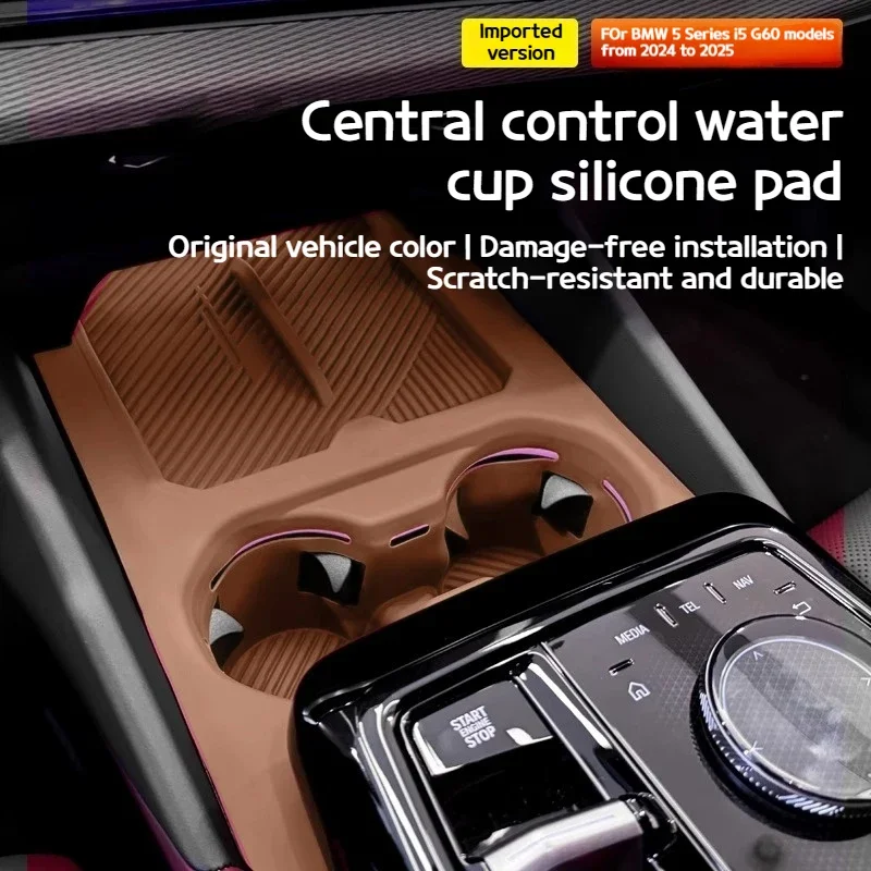 For BMW5 Series G60 2024 2025 Central Console Water Cup Holder Silicone Waterproof Protective Pad Cover Trim install Accessories