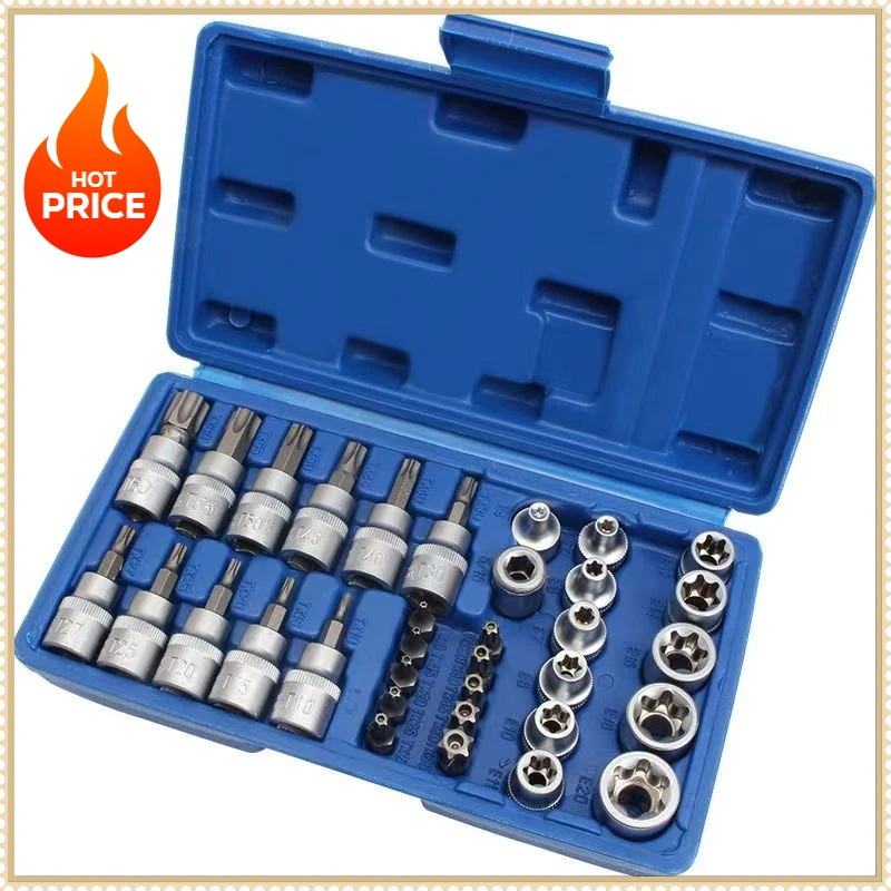 

34 PCS Socket Wrench Set Power Tool Socket Bit Set Portable Automotive Repair Tool Kit Blue/Red Case