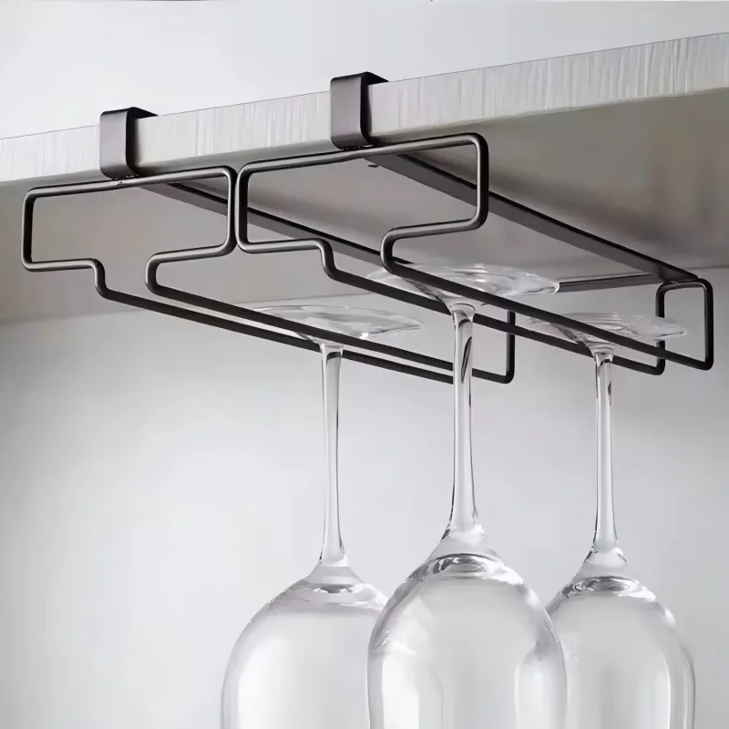 Nuevo tipo de estante colgante de metal para copas de vino tinto sin perforación, copas colgantes de metal, estante de almacenamiento de gabinete y estante