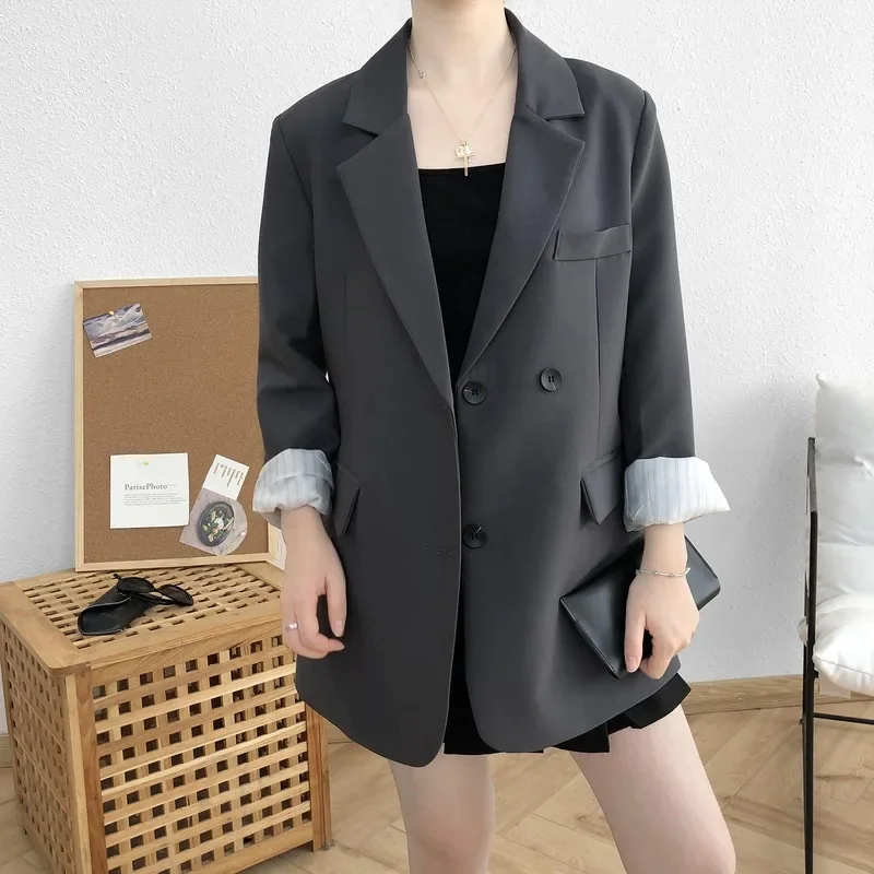 

Long Sleeve Korean Chic Brown Blazers Solid Colors Loose Suits Single Breasted Women Bf Casual Blazer Office Lady Work Clothing