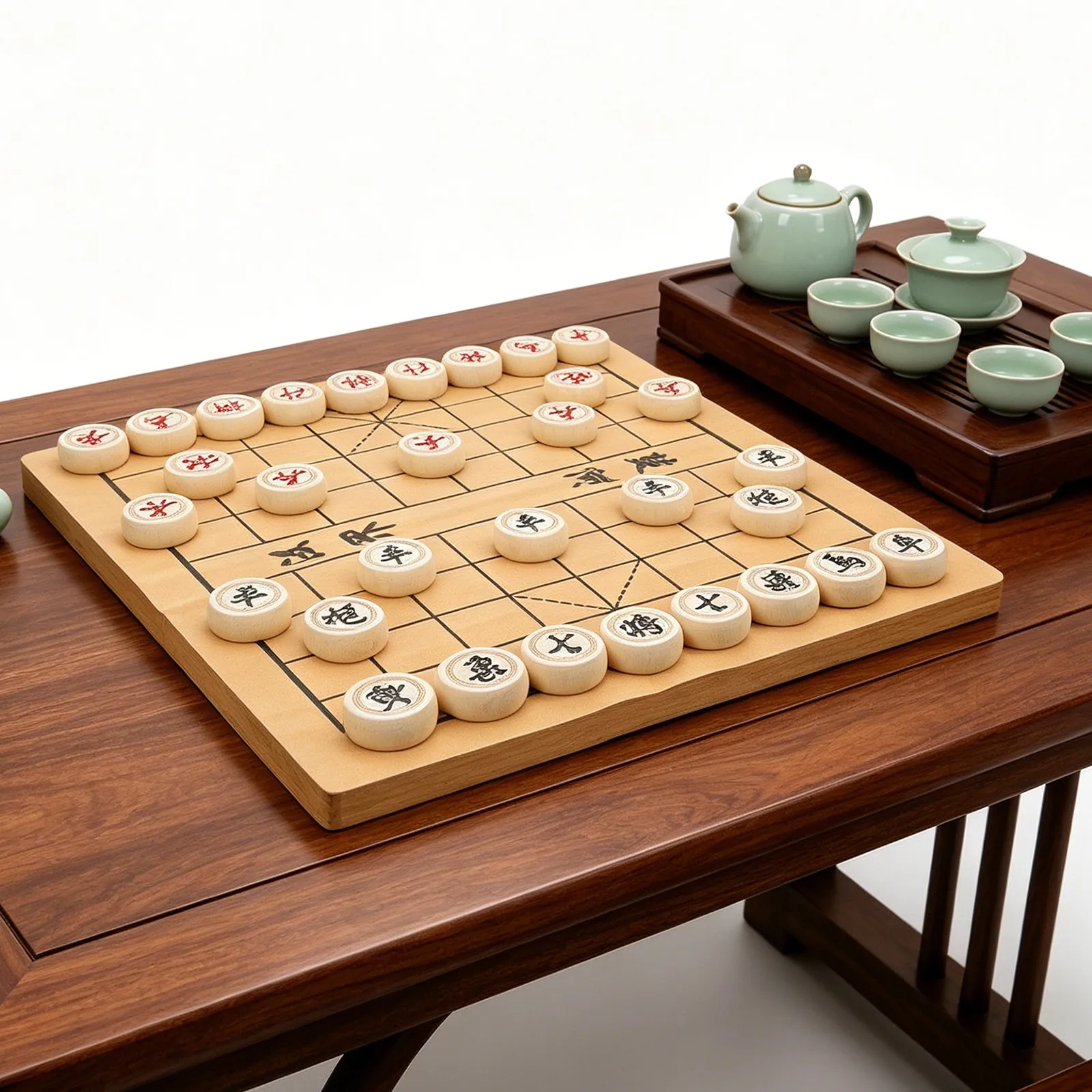1Set Wooden Chinese Xiangqi Chess Set PU Board Traditional Travel Portable Xiangqi Game Solid Wood Pieces Family