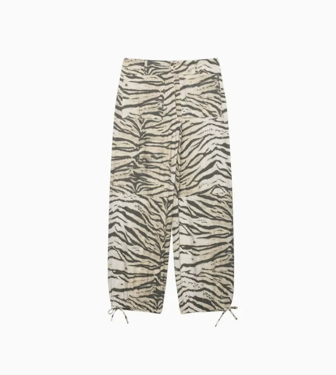 Women's Retro Tiger Print Cargo Pants, Loose-Fitting Drawstring Casual Pants, Street Style Wide-Leg Harem Pants