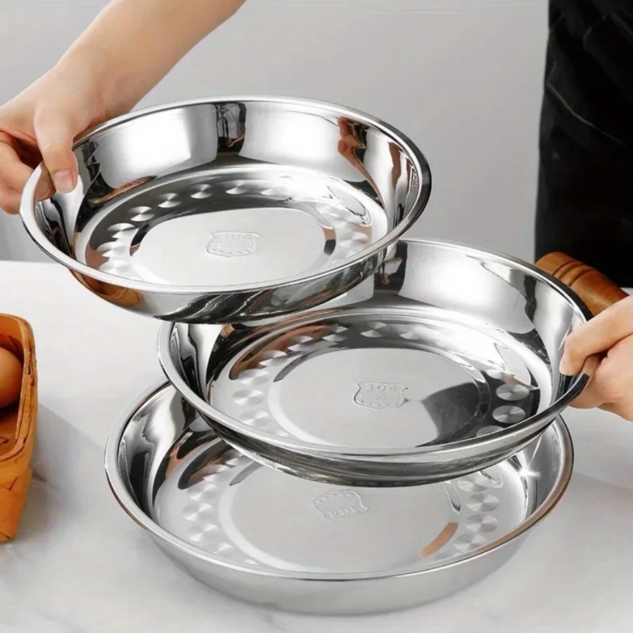 304 Stainless Steel Plate Shallow Plate Stainless Steel Plate Barbecue Plate Serving Plate Dim Sum Plate Fruit Plate