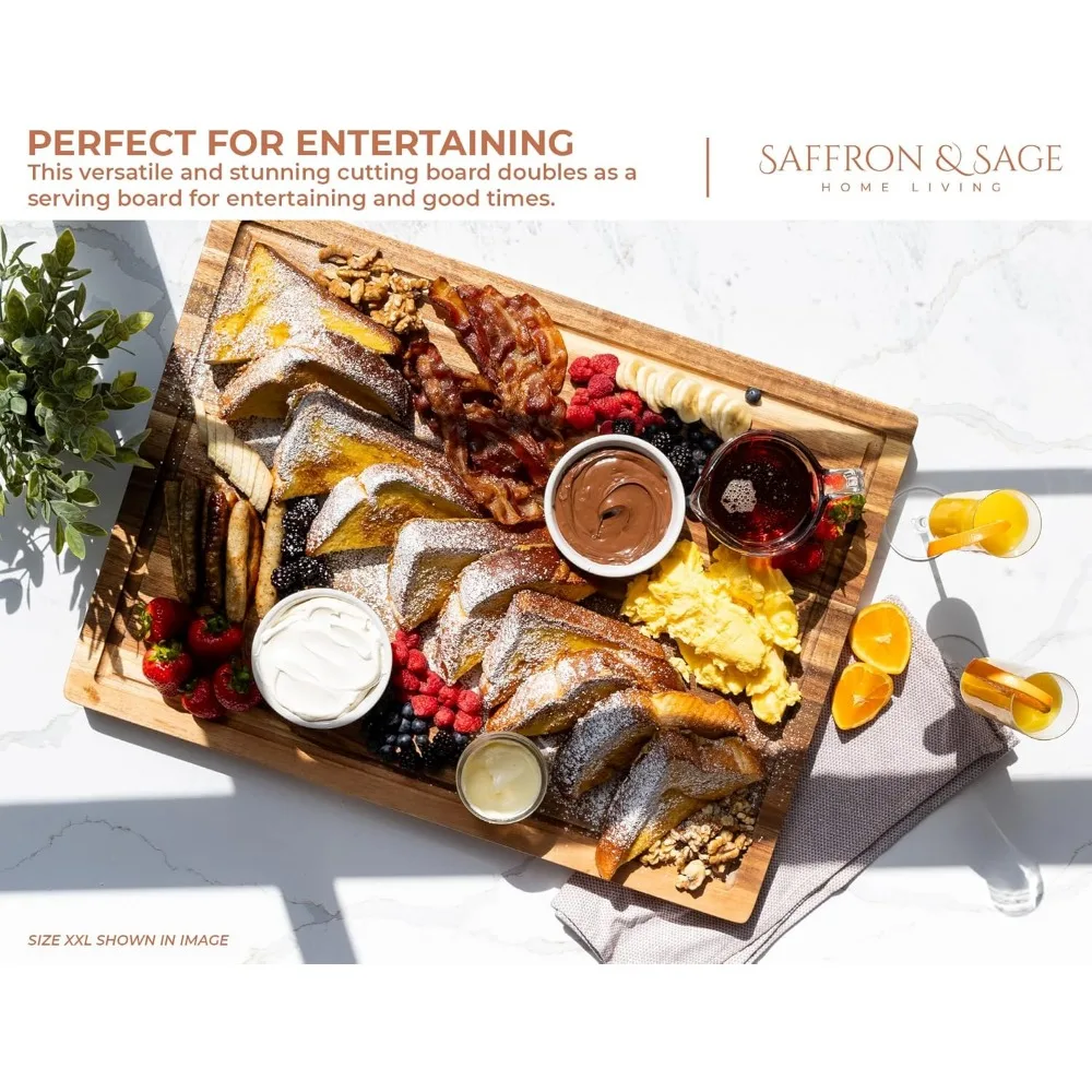 Tábua de corte extra grande e grossa de madeira de acácia - 23x17x1,5 polegadas, profunda para uso na cozinha, superfície de corte de madeira durável