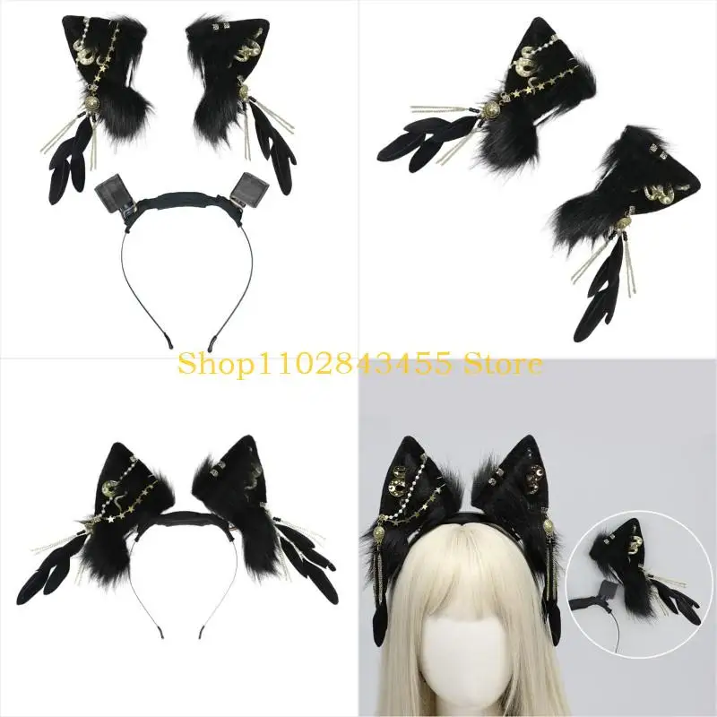 

49MC Moveable Wolf Ear Hairhoop for Roleplay Cosplay Costume Headband Halloween Headpieces Japanese Anime Dynamic Hairband