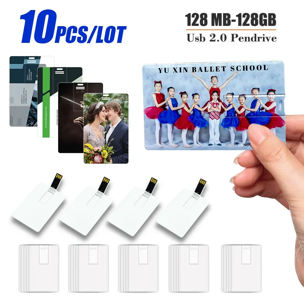 10PCS Custom Logo Print Picture 4GB 32GB USB Flash Drive 8GB 16GB Credit Card Pendrive Business Name Shaped USB Memory Stick