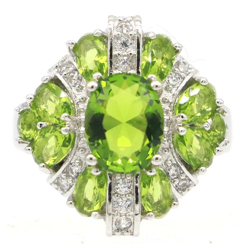 20x19mm SheCrown Highly Recommend Orange Spessartine Garnet Green Peridot Rhodolite Garnet Women Gift Silver Rings