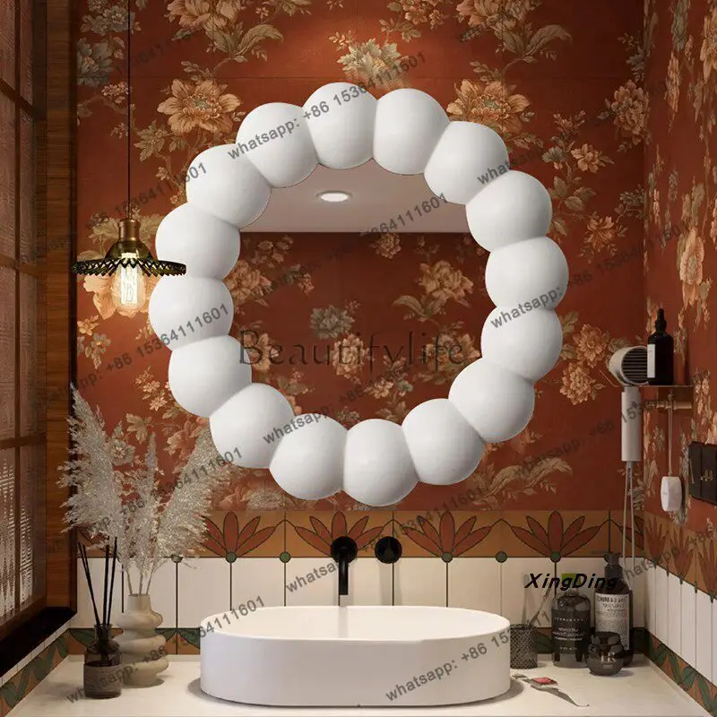 

French premium bathroom wall hanging Internet celebrity light luxury wave special-shaped decorative mirror