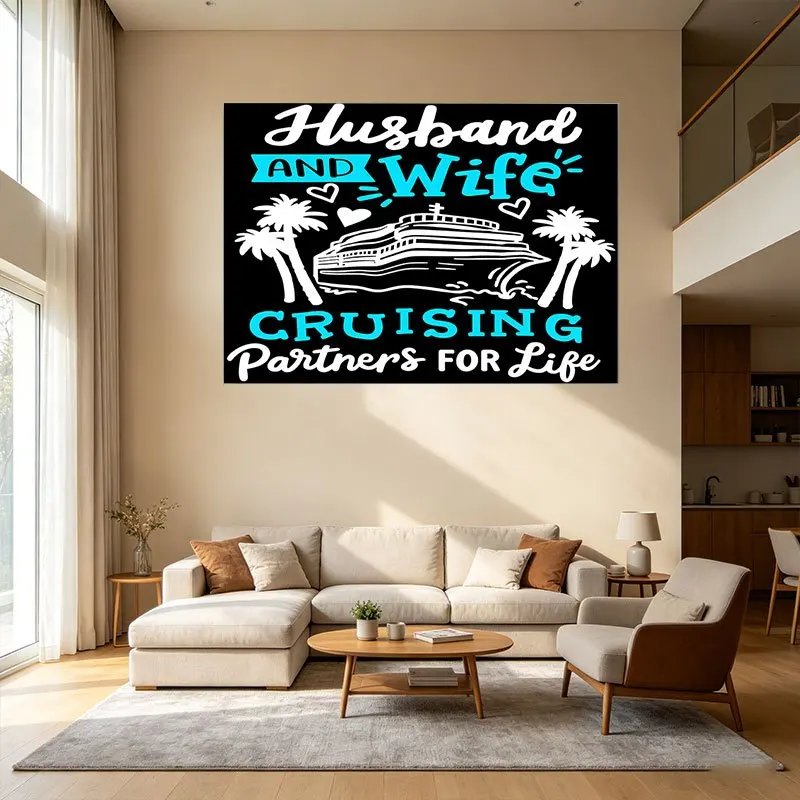 Husband and Wife Cruising Partners for Life Tropical Beach Couple Love Wedding Gift Wall Art Decor