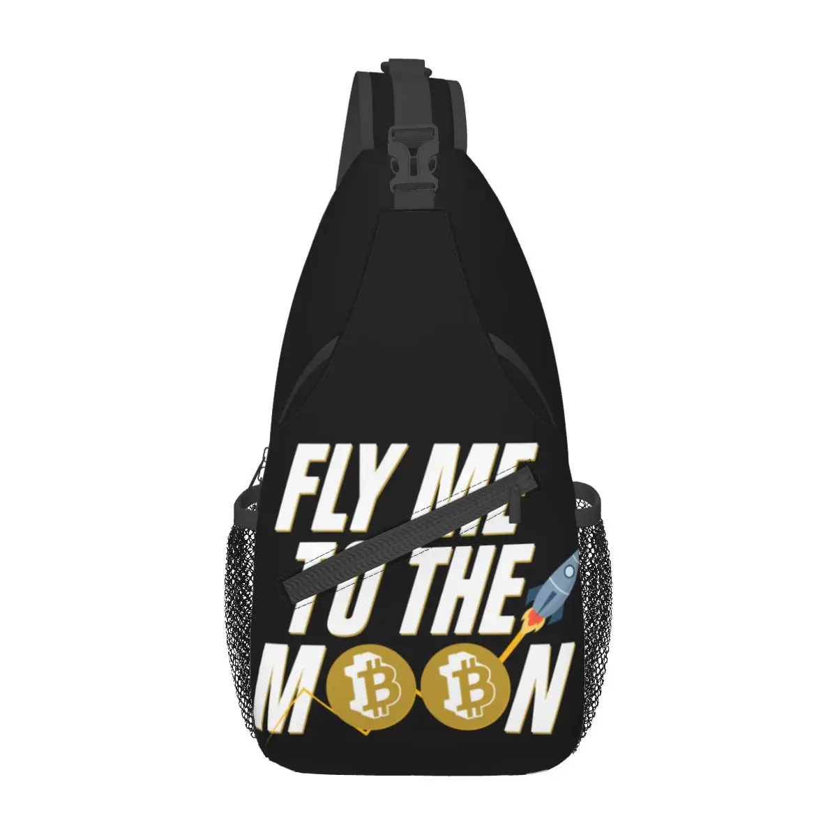 Fly Me To The Moon-bandolera pequeña para el pecho, mochila de hombro cruzada, mochila de viaje para senderismo, bolsos divertidos de moda de Bitcoin