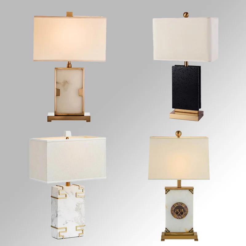 

Scandinavian LED desktop decorative table lamp for living room, dimmable, marble lustre, fabric shade, for bedroom