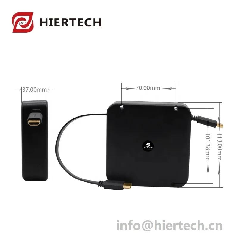 HIERTECH high resolution retractable cable reel for TV and laptop computer HD cable retractor