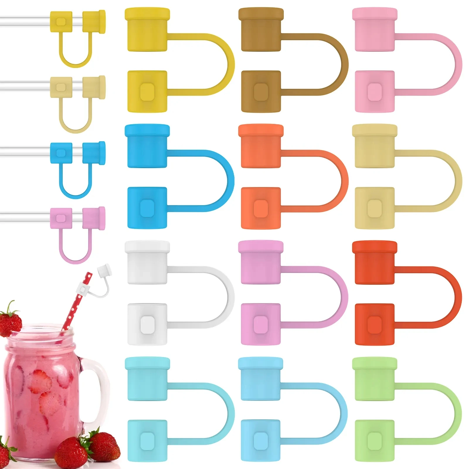 24Pcs Silicone Straw Tips Cover Reusable Straw Tips Lids Colorful Straw Plug Dust-Proof Drinking Straw Cover Portable Silicone