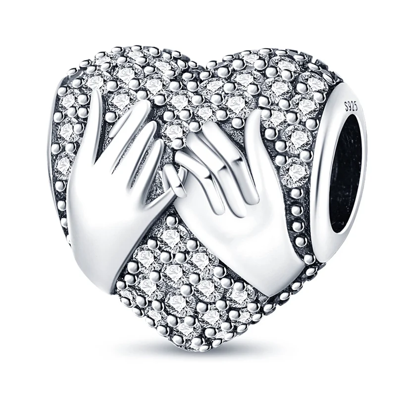 Hot Sales 925 Sterling Silver Heart Shaped Inlaid Stone Charms Beads Fit Original Bracelet DIY Women Fine Party Jewelry Gifts