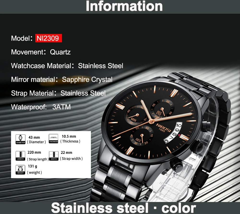 NIBOSI Mens Watches Luxury Top Brand Relogio Masculino Famous Men's Fashion Casual Dress Watch Military Quartz Wristwatches Saat