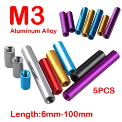 5Pcs M3 Aluminum Alloy Column Threaded Sleeve Rod Stud Round Connector Standoff Nut Drone Accessory Nuts L=6mm-100mm