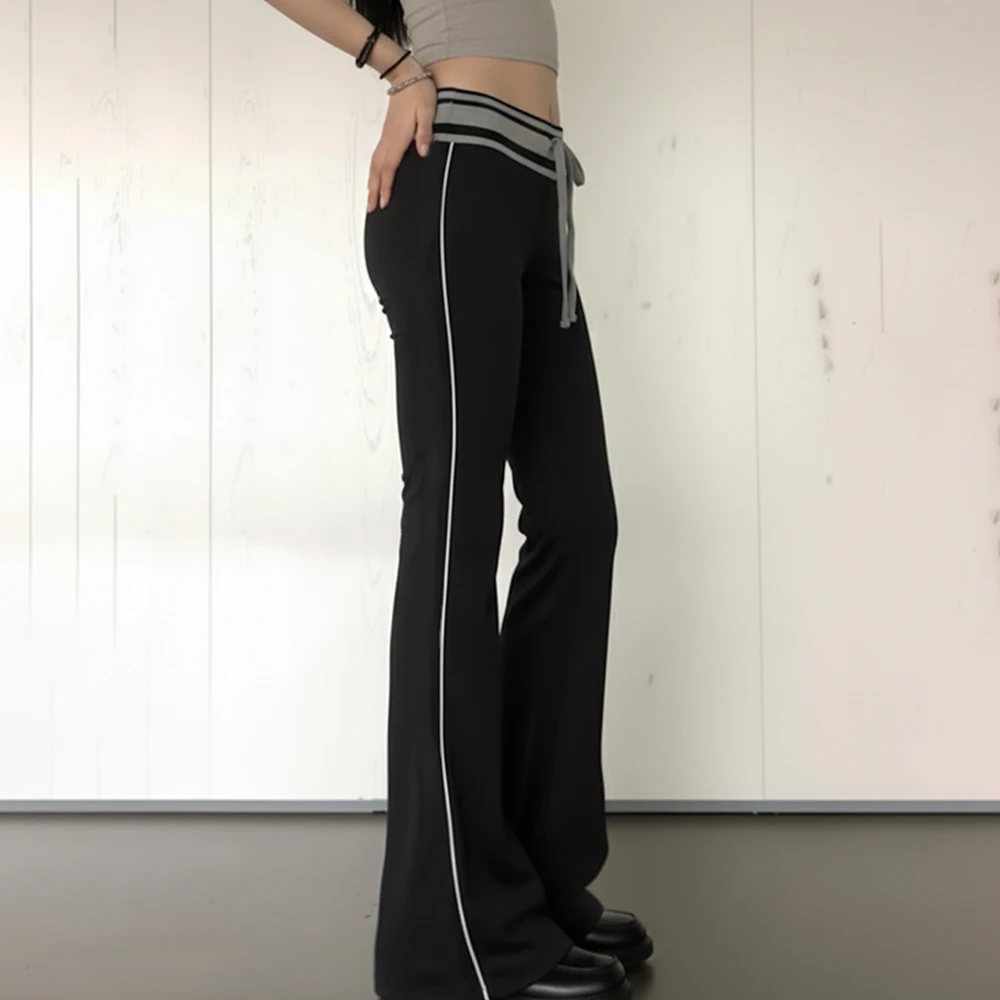 النمط الرياضي الأمريكي منخفض الخصر كتلة اللون عارضة السراويل مرونة الخصر المطبوعة الأساسية شخصية حار السراويل الطويلة