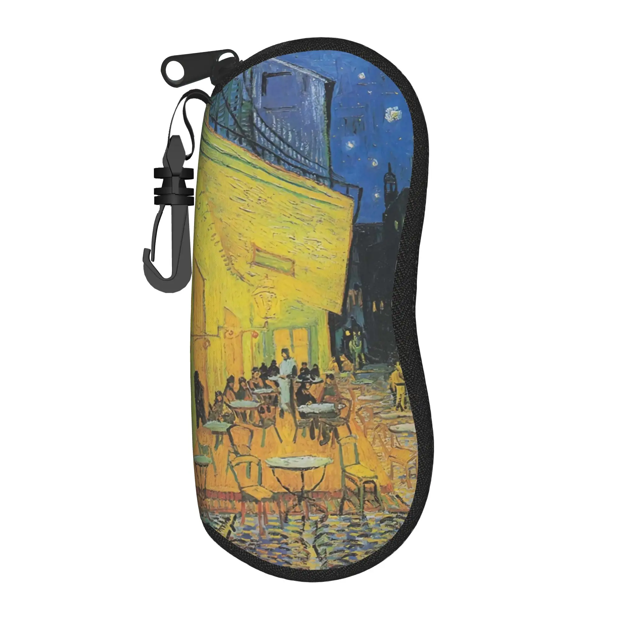 Van Gogh Cafe Terrace at Night Glasses Case Cover  Key Chain Sunglasses Case Men Women Pocket Glasses Box Vintage Eyewear Bag