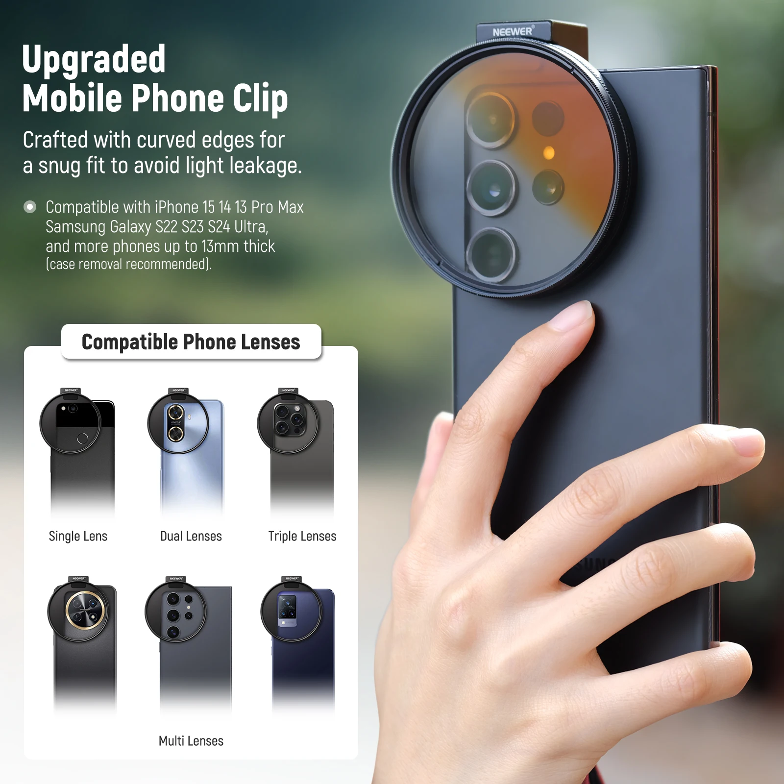 NEEWER Clip On 67mm Phone Lens Filter Kit Upgraded Lens Clip Set For iPhone 16 15 14 13 Pro Max Plus Samsung S22 S23 S24 Ultra