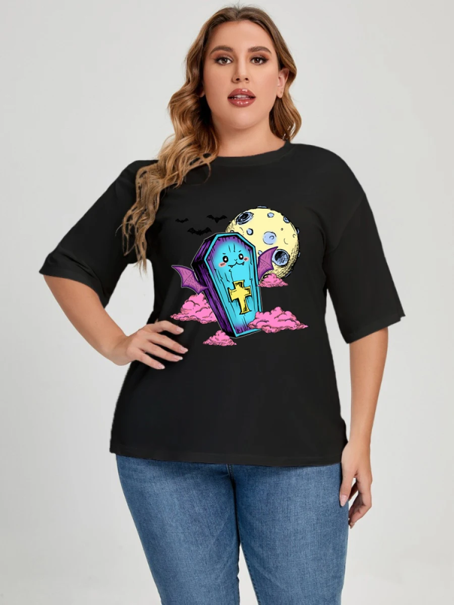 150 كجم 5XL 6XL حجم كبير أسود أبيض تي شيرتات قطن للنساء الصيف عادية المرأة تي شيرت كبير الحجم طباعة علامة مميزة لطيف القمم