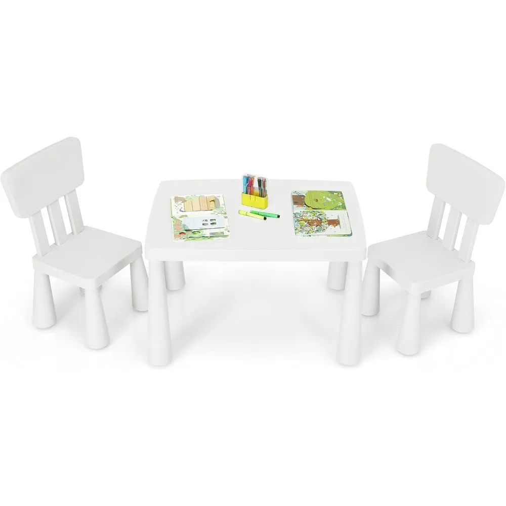 

Kids Table and Chair Set, 3 Piece Plastic Children Activity Table for Reading, Drawing, Snack Time, Arts Crafts, Preschool, Kin