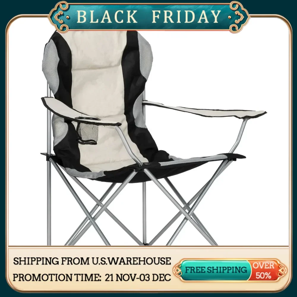 black camping chairs gray iron frame beige black padded Oxford cloth Medium Camping Chair Fishing Chair Folding Chair Black Gray