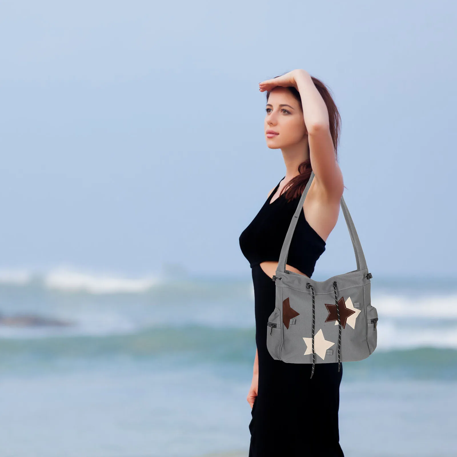 حقيبة ساعي الطالب ذات سعة كبيرة على شكل نجمة قماشية للمدرسة حقيبة كتف كروس للجنسين حقيبة يد كاجوال لطيفة للمراهقين والنساء والرجال #6