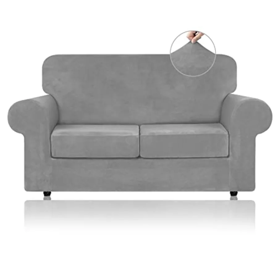 

Velvet Couch Covers for 2 Cushion Couch Sofa - High Stretch Luxury Velvet Plush 3 Pieces Sofa Slipcovers with Elastic Bottom, F