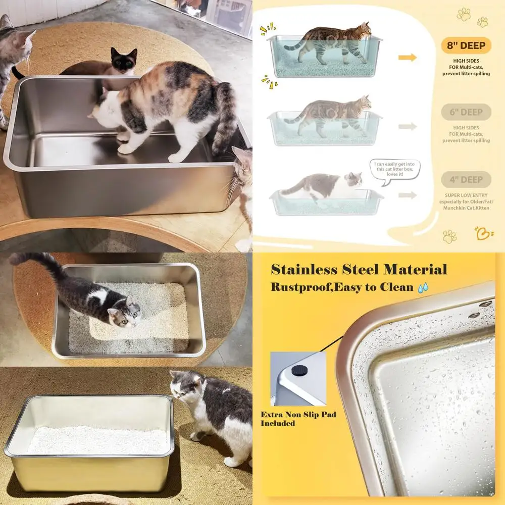 

Extra Large Stainless Steel Litter Box for Large Cats and Rabbits, Odorless, Non-Stick, Easy Clean